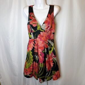 Trina Turk Floral Textured Fit & Flare Dress Size 0 USA Dopamine Colorful Bright